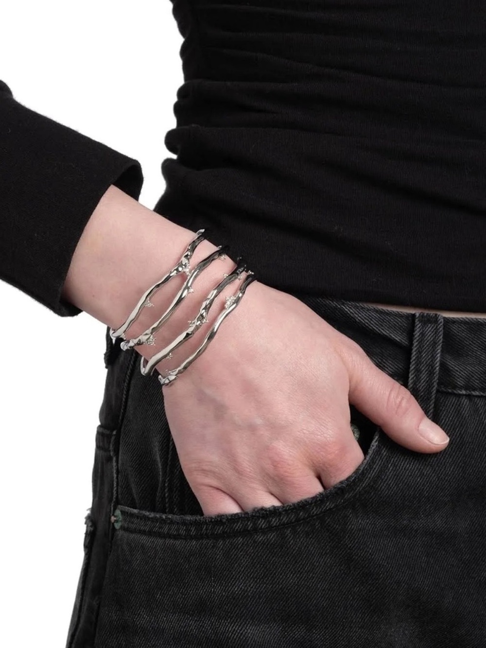 Alexis Bittar Brut Silver Crystal Thorn Orbit Cuff Bracelet - Picture 3 of 7
